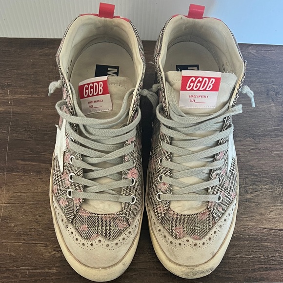 Golden goose Women's Plaid Mid/Star Sneakers - Gray and Pink - Picture 1 of 8